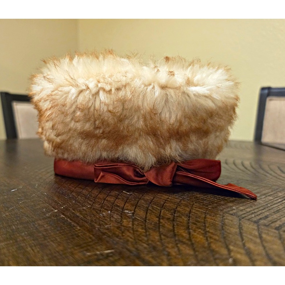 Vintage 50s Velia Gebbia Roma Genuine Fur Hat Ribbon Trim Italy Couture Brown